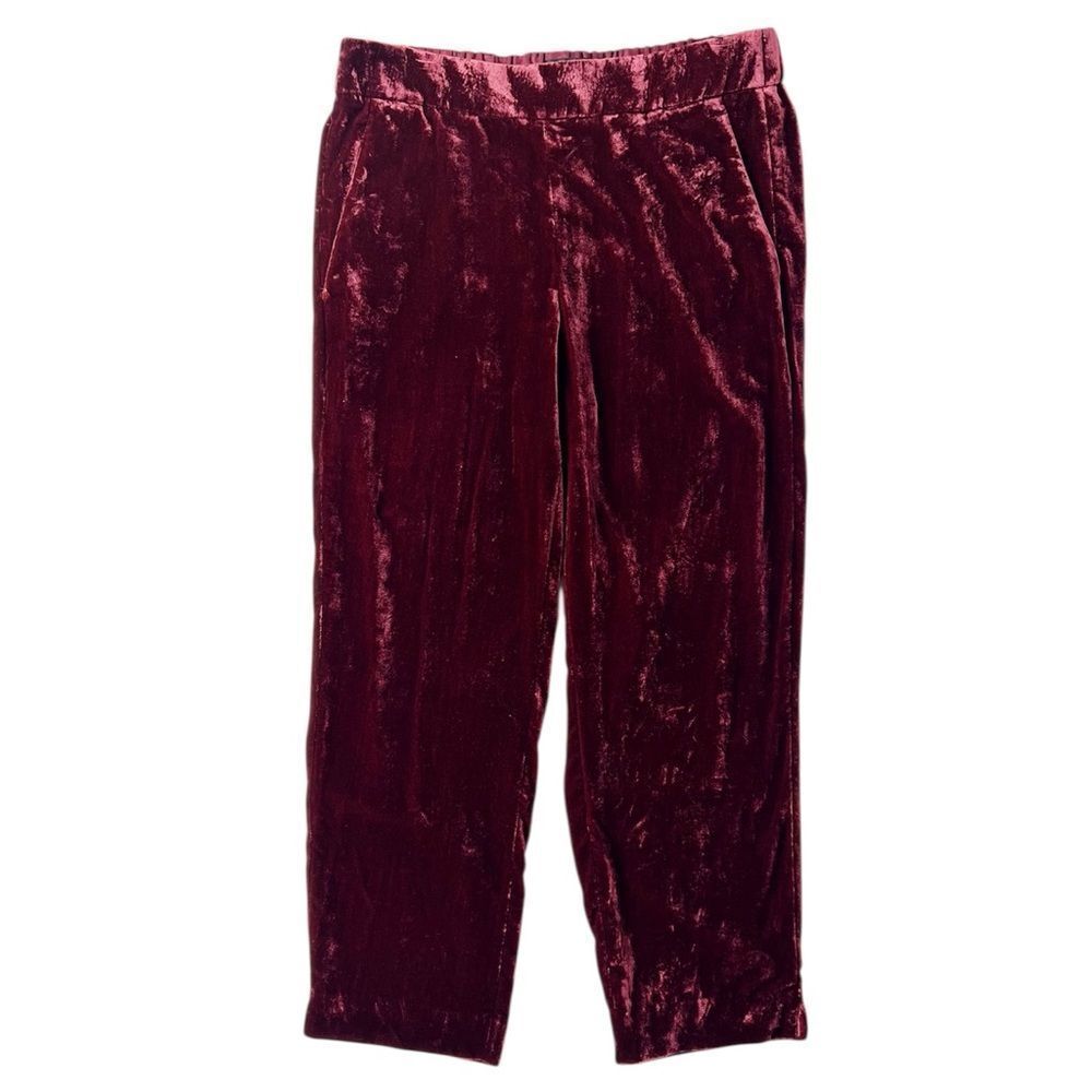 J. Crew Pull-On Easy Pants Burgundy Red Velvet Elastic Waist Size 8 Short